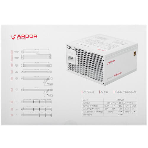 Купить Блок питания ARDOR GAMING ORIGIN 750WGF White  белый  5434457. Характеристики, отзывы и цены в Донецке