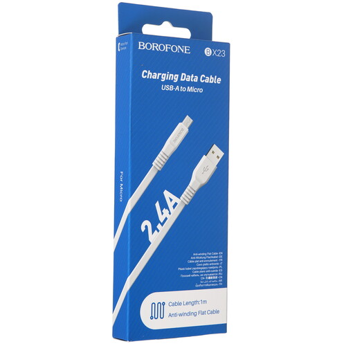 Купить Кабель плоский Borofone micro USB - USB 2.0 Type-A белый 1 м  9244385. Характеристики, отзывы и цены в Донецке