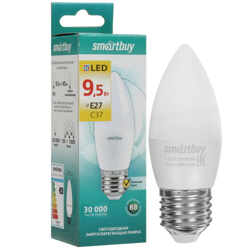 Купить Лампа светодиодная Smartbuy SBL-C37-9_5-30K-E27  9104985. Характеристики, отзывы и цены в Донецке