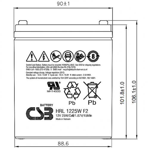 Купить Аккумуляторная батарея для ИБП CSB HRL 1225W F2 FR  9085877. Характеристики, отзывы и цены в Донецке