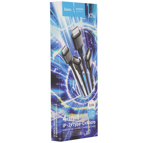Купить Кабель круглый Hoco Lightning 8-pin, micro USB, USB Type-C - USB 2.0 Type-A черный 1 м  9244450. Характеристики, отзывы и цены в Донецке