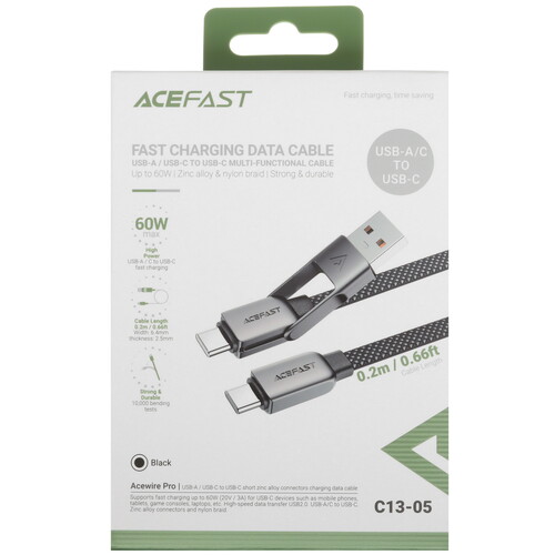 Купить Кабель питания круглый ACEFAST USB Type-C - USB 2.0 Type-A, USB Type-C черный 0.2 м  9255880. Характеристики, отзывы и цены в Донецке