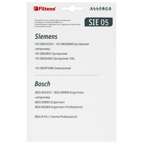 Купить Комплект пылесборник и фильтр Filtero Allergo SIE 05 белый  5032913. Характеристики, отзывы и цены в Донецке