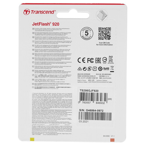 Купить Память USB Flash 256 ГБ Transcend JetFlash 920  4761031. Характеристики, отзывы и цены в Донецке