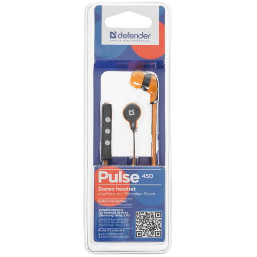 Купить Проводные наушники Defender Pulse 450 оранжевый  5361130. Характеристики, отзывы и цены в Донецке