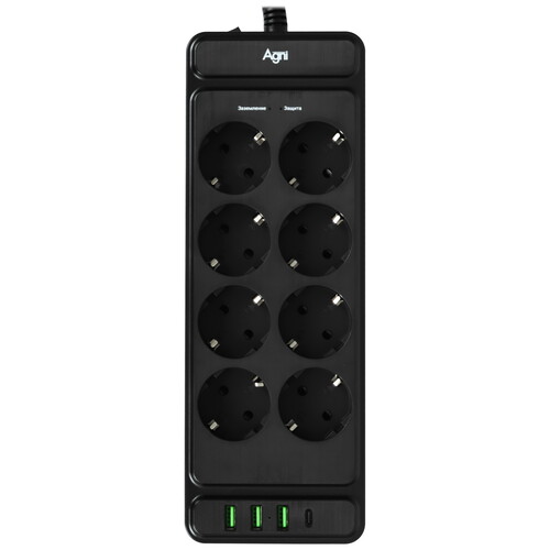 Купить Сетевой фильтр AGNI TP-FS4U8E-PD черный  9289295. Характеристики, отзывы и цены в Донецке