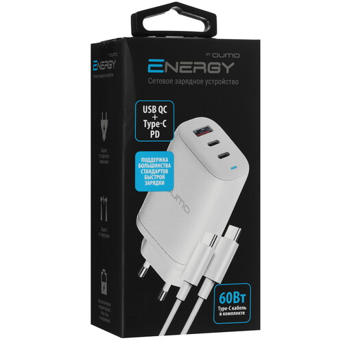 Купить Сетевое зарядное устройство QUMO Energy PD 65W белый  5627903. Характеристики, отзывы и цены в Донецке