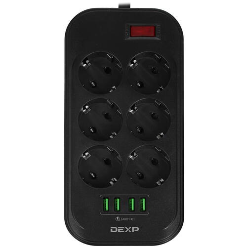 Купить Сетевой фильтр DEXP SE6403 черный  4864419. Характеристики, отзывы и цены в Донецке