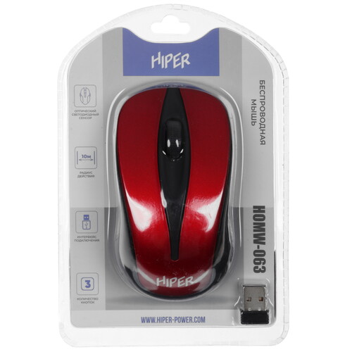 Купить Мышь беспроводная HIPER HOMW-063  красный  5605553. Характеристики, отзывы и цены в Донецке