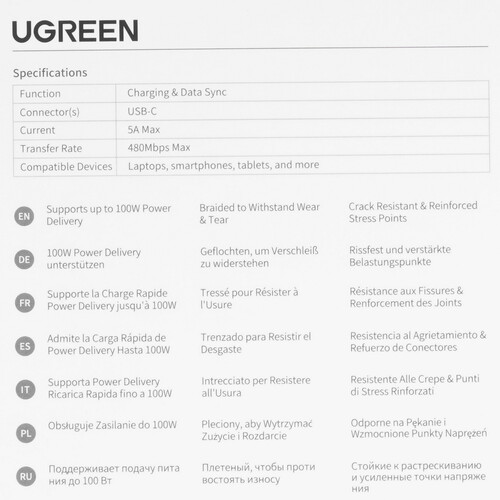 Купить Кабель круглый Ugreen USB Type-C - USB Type-C черный 1 м  9983462. Характеристики, отзывы и цены в Донецке