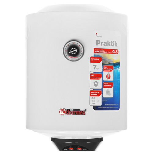 Купить Водонагреватель Thermex PRAKTIK 30 V Slim [накопительный, 30 л, нержавеющая сталь, нижняя, круглая, уст-ка: вертикальная, белый]  1134748. Характеристики, отзывы и цены в Донецке