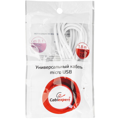 Купить Кабель круглый Cablexpert micro USB - USB 2.0 Type-A белый 1.8 м  5485480. Характеристики, отзывы и цены в Донецке