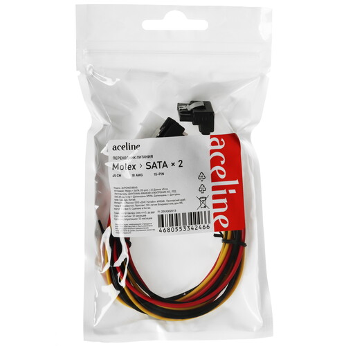 Купить Переходник для блока питания Aceline Molex - 2 x SATA  9084819. Характеристики, отзывы и цены в Донецке