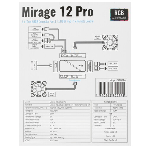 Купить Комплект вентиляторов Aerocool Mirage 12 Pro  черный  1684937. Характеристики, отзывы и цены в Донецке