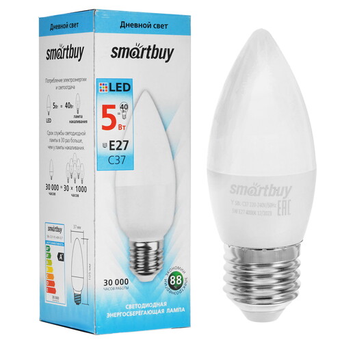 Купить Лампа светодиодная Smartbuy C37-05W/4000/E27  9101621. Характеристики, отзывы и цены в Донецке
