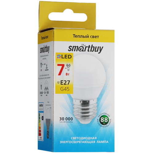 Купить Лампа светодиодная Smartbuy G45-7W/3000/E27  9104992. Характеристики, отзывы и цены в Донецке