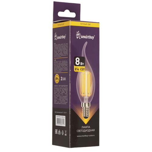 Купить Лампа филаментная Smartbuy C37-8Вт/3000К/E14  9192796. Характеристики, отзывы и цены в Донецке