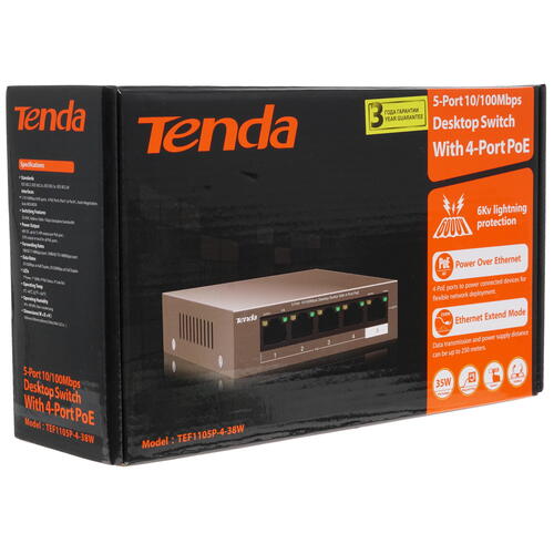 Купить Коммутатор Tenda TEF1105P-4-38W  4856788. Характеристики, отзывы и цены в Донецке