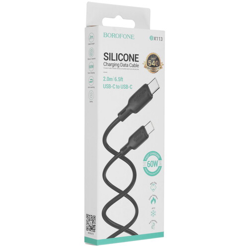 Купить Кабель круглый Borofone USB Type-C - USB Type-C черный 2 м  9244375. Характеристики, отзывы и цены в Донецке