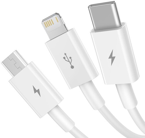 Купить Кабель круглый Baseus Lightning 8-pin, micro USB, USB Type-C - USB 2.0 Type-A белый 1 м  9260737. Характеристики, отзывы и цены в Донецке