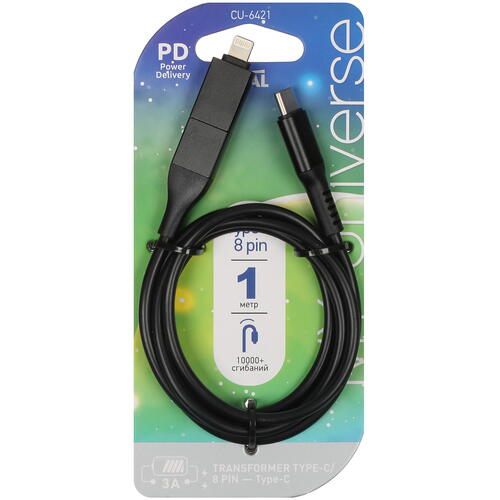 Купить Кабель круглый GAL Lightning 8-pin, USB Type-C - USB Type-C черный 1 м  5438001. Характеристики, отзывы и цены в Донецке