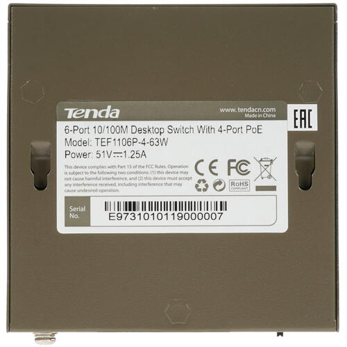 Купить Коммутатор Tenda TEF1106P-4-63W  4856773. Характеристики, отзывы и цены в Донецке