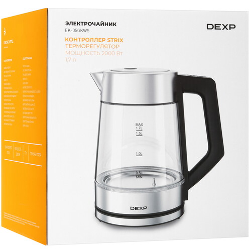 Купить Электрочайник DEXP EK-05GKWS серебристый  9060548. Характеристики, отзывы и цены в Донецке