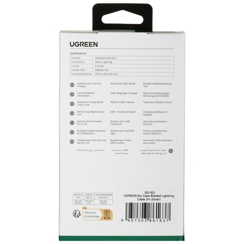 Купить Кабель круглый Ugreen Lightning 8-pin MFI - USB 2.0 Type-A серебристый 2 м  9983444. Характеристики, отзывы и цены в Донецке