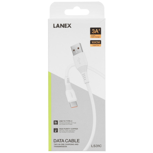 Купить Кабель LANEX USB Type-C - USB Type-A белый  9280462. Характеристики, отзывы и цены в Донецке