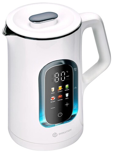Купить Электрочайник EVOLUTION KG15153 LCD белый  9301916. Характеристики, отзывы и цены в Донецке