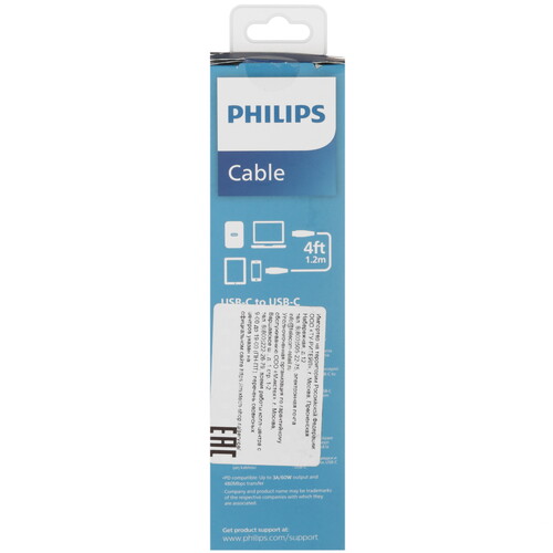 Купить Кабель круглый PHILIPS USB Type-C - USB Type-C белый 1.2 м  5492643. Характеристики, отзывы и цены в Донецке
