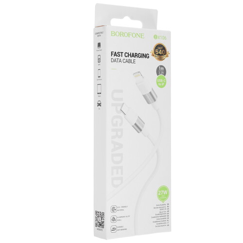 Купить Кабель круглый Borofone Lightning 8-pin - USB Type-C белый 1 м  9244433. Характеристики, отзывы и цены в Донецке