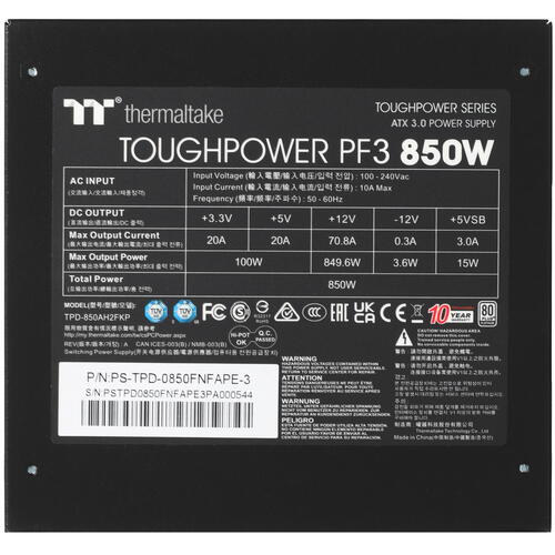 Купить Блок питания Thermaltake Toughpower PF3 850W [PS-TPD-0850FNFAPx-3] черный  5415978. Характеристики, отзывы и цены в Донецке