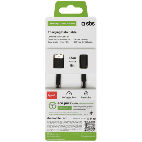 Купить Кабель круглый SBS USB Type-C - USB 2.0 Type-A черный 1.5 м  5471870. Характеристики, отзывы и цены в Донецке