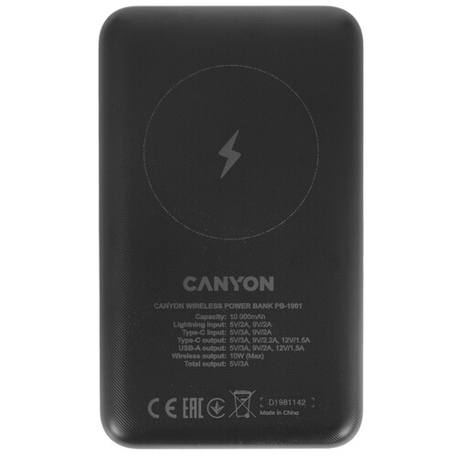 Купить Портативный аккумулятор Canyon PB-1001 черный  4875940. Характеристики, отзывы и цены в Донецке