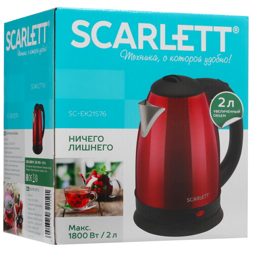 Купить Электрочайник Scarlett SC-EK21S76 красный  5308870. Характеристики, отзывы и цены в Донецке