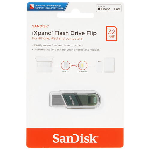 Купить Память OTG USB Flash 32 ГБ SanDisk iXpand Flash Drive Flip [[SDIX90N-032G-GN6NN]  5452607. Характеристики, отзывы и цены в Донецке