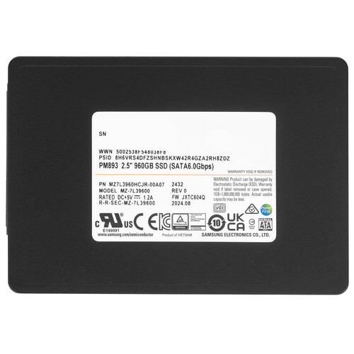 Купить 960 ГБ Серверный SSD Samsung PM893 [MZ7L3960HCJR-00A07]  5605502. Характеристики, отзывы и цены в Донецке