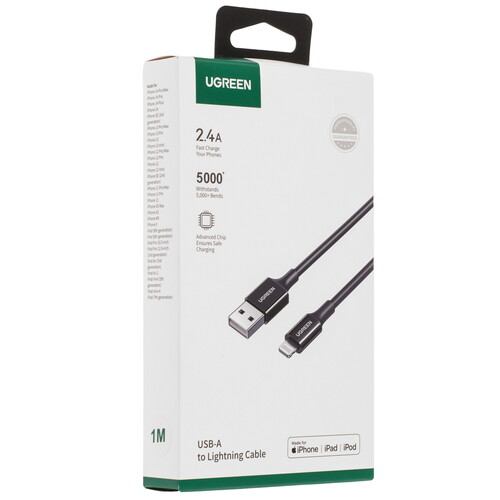 Купить Кабель круглый Ugreen Lightning 8-pin MFI - USB 2.0 Type-A черный 1 м  9983430. Характеристики, отзывы и цены в Донецке