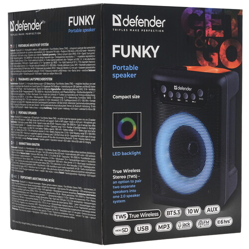 Купить Портативная колонка Defender Funky, черный  9232554. Характеристики, отзывы и цены в Донецке