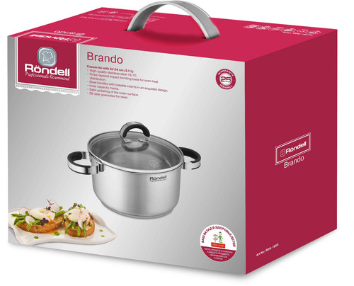 Купить Кастрюля Rondell Brando RDS-1805 5.1 л 24 см серебристый  9309624. Характеристики, отзывы и цены в Донецке