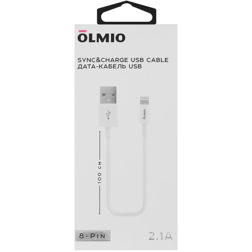 Купить Кабель круглый Olmio Lightning 8-pin - USB 2.0 Type-A белый 1 м  5466497. Характеристики, отзывы и цены в Донецке