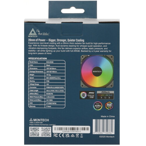 Купить Вентилятор Montech E28 ARGB  5633063. Характеристики, отзывы и цены в Донецке