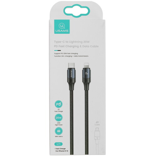 Купить Кабель круглый USAMS Lightning 8-pin - USB Type-C черный 1.2 м  5480394. Характеристики, отзывы и цены в Донецке