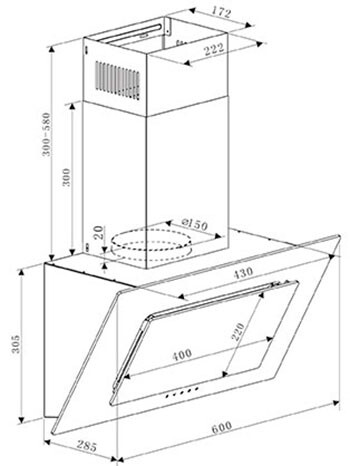 Купить Вытяжка наклонная Oasis ND-60B (A) черный/черный  8166200. Характеристики, отзывы и цены в Донецке