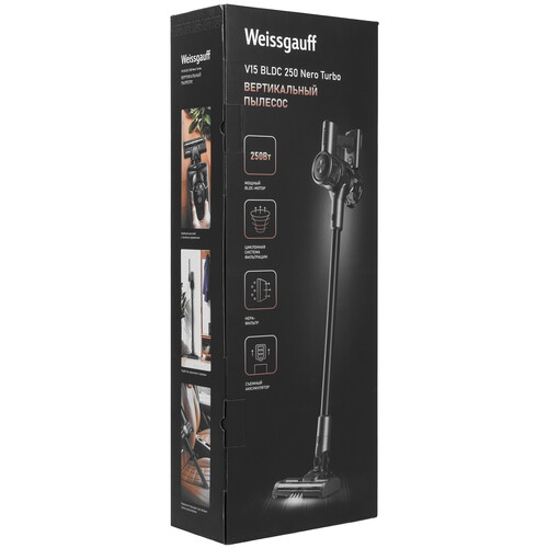 Купить Пылесос вертикальный   Weissgauff V15 BLDC 250 Turbo  черный  9259457. Характеристики, отзывы и цены в Донецке