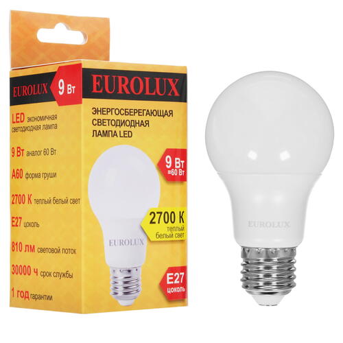 Купить Лампа светодиодная Eurolux LL-E-A60-9W-230-2.7K-E27  5401691. Характеристики, отзывы и цены в Донецке