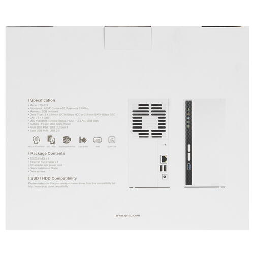 Купить Сетевое хранилище (NAS) QNAP TS-233  5074079. Характеристики, отзывы и цены в Донецке