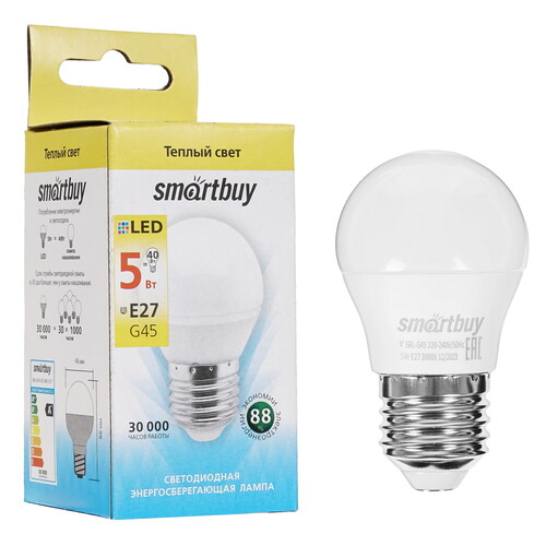 Купить Лампа светодиодная Smartbuy G45-05W/3000/E27  9104990. Характеристики, отзывы и цены в Донецке