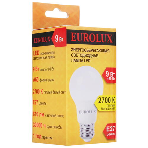 Купить Лампа светодиодная Eurolux LL-E-A60-9W-230-2.7K-E27  5401691. Характеристики, отзывы и цены в Донецке